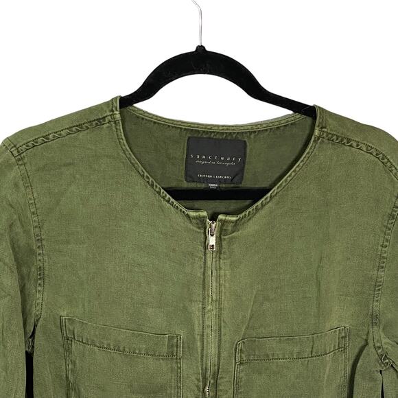 Sanctuary Womens Military Frill Peplum Jacket Full Zip Raw Edge Pockets Green XS - Picture 4 of 9
